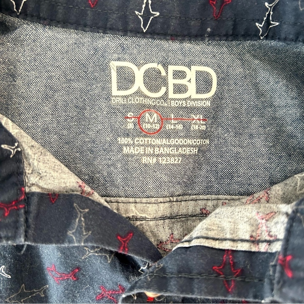 DCBD Boys Shark Shirt Size M Blue Short Sleeve Button Up Cotton Nautical Preppy - Picture 9 of 11